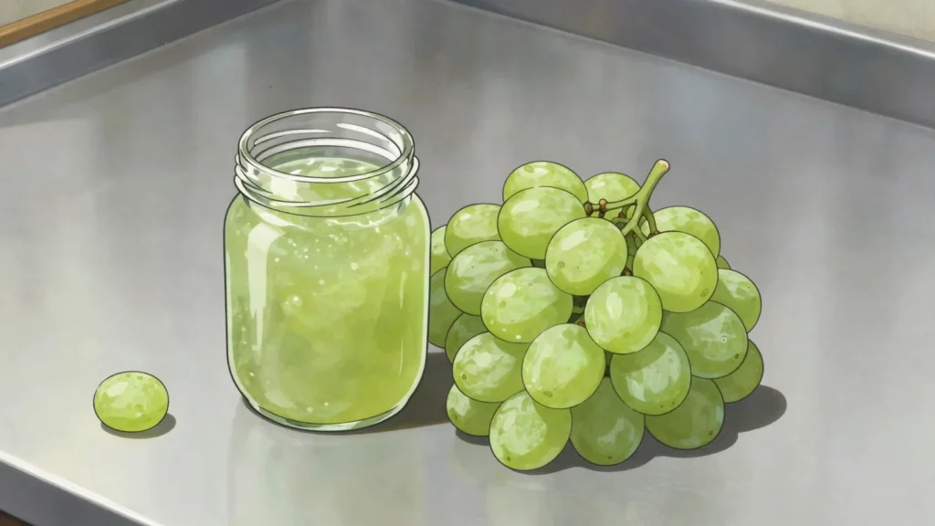 Abgora, sour juice pressed from unripe grapes, used instead of lemon in stews, Azerbaijan sauce & condiment, anime style