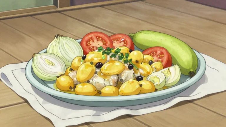 Ackee and saltfish, drawn in the atlas's manga style