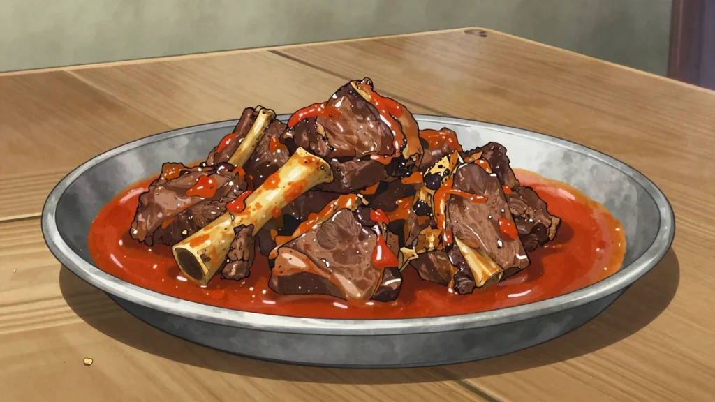 Aulacode, cane rat smoked and stewed in sauce, the most prized bush meat, Benin main, anime style