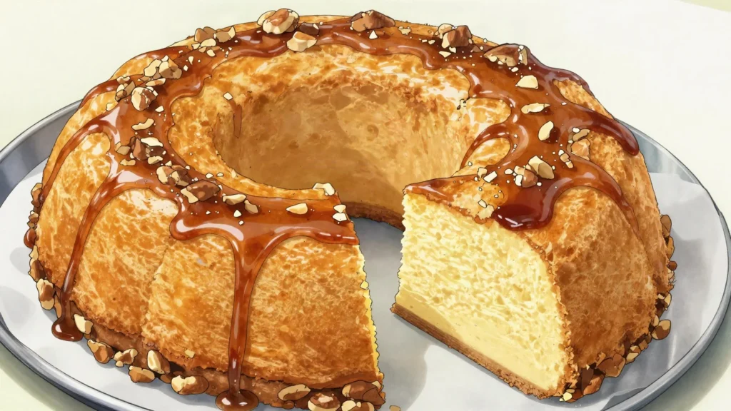 Bahamian rum cake, dense butter cake soaked in dark rum syrup, sold in tins, Bahamas dessert, anime style