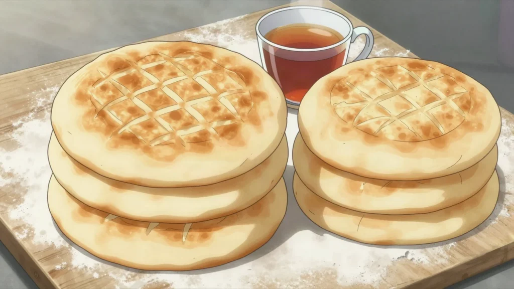 Bakarkhani, thick layered dry bread stamped and baked hard, eaten with tea, Bangladesh bread & pastry, anime style