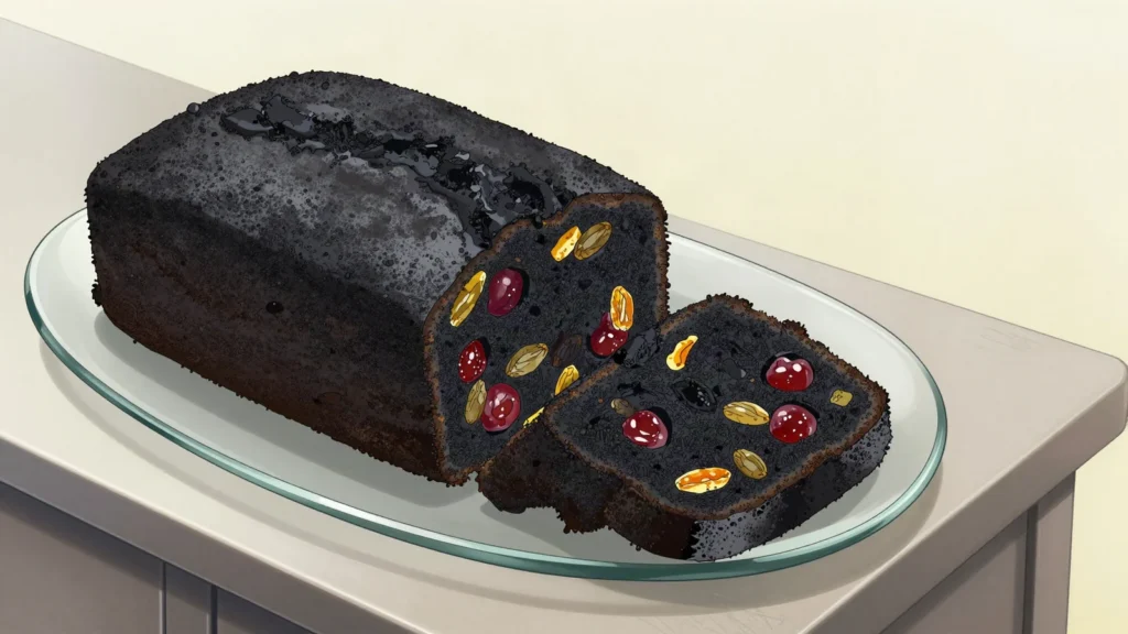 Black cake, rum-soaked fruit cake for Christmas and weddings, Trinidad and Tobago dessert, anime style