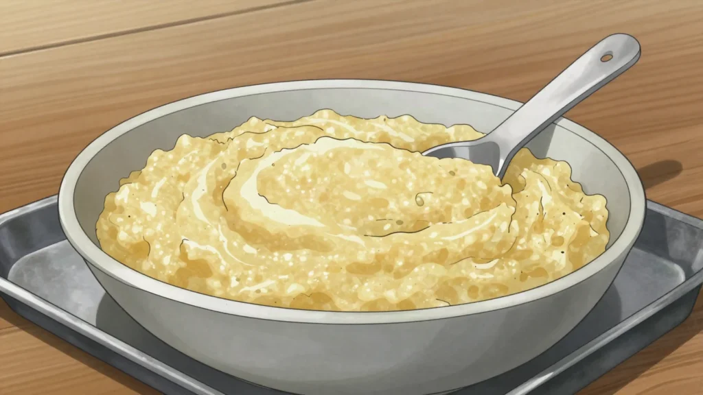 Bogobe, sorghum porridge, often soured as ting, eaten morning and night, Botswana main, anime style