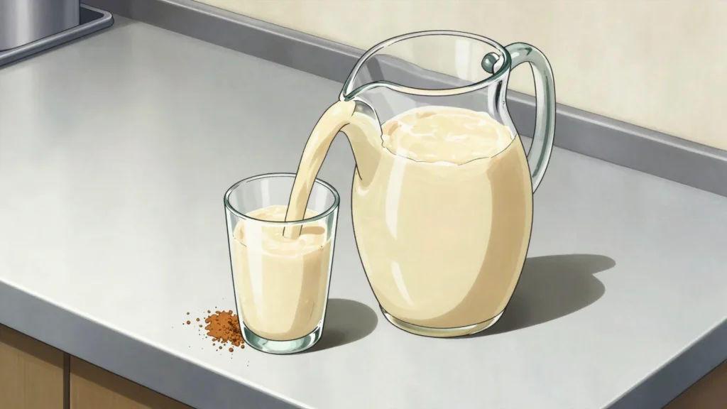 Boza, thick tangy fermented millet drink topped with cinnamon and roasted chickpeas, Turkey drink, anime style