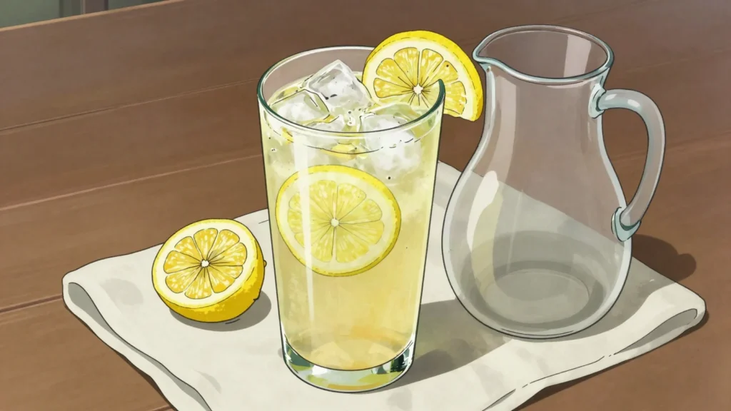 Cherbet, sweet lemon cordial perfumed with orange-flower water, served very cold, Algeria drink, anime style