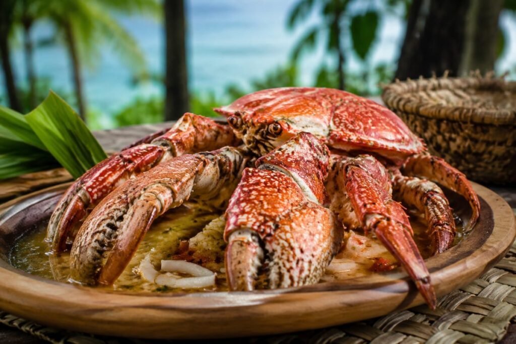 Coconut Crab, giant land crab grilled or simmered in coconut milk, island delicacy, Vanuatu main, anime style