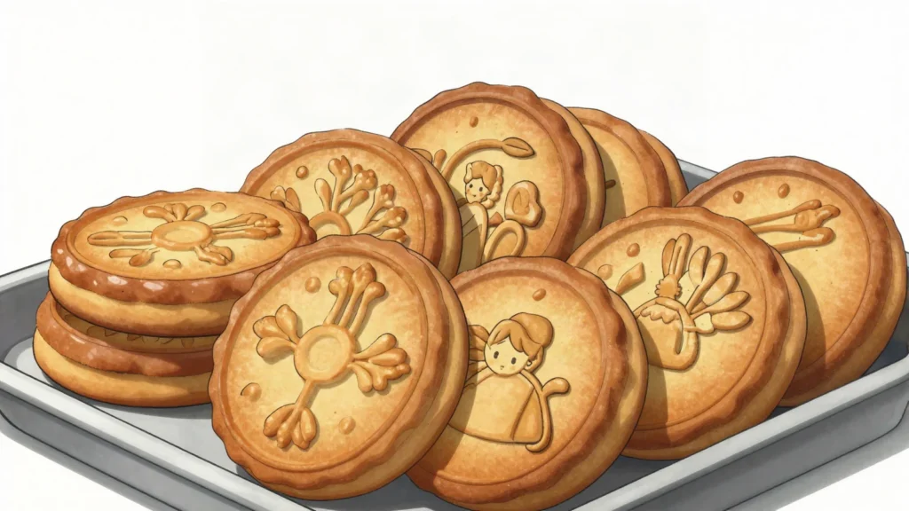 Couque de Dinant, rock-hard honey and flour biscuit pressed in carved wooden moulds, Belgium bread & pastry, anime style