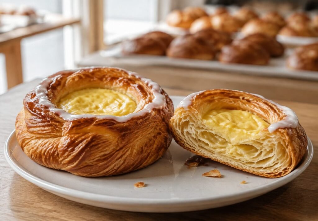 Danish pastry, flaky laminated pastry with custard or jam; the original Danish, Denmark bread & pastry, anime style