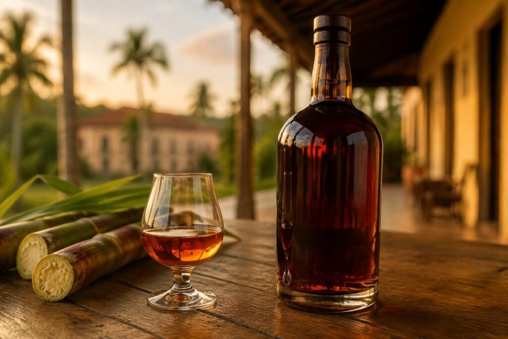 Dominican rum, smooth aged molasses rum drunk neat or with cola and lime, Dominican Republic wine & spirit, anime style
