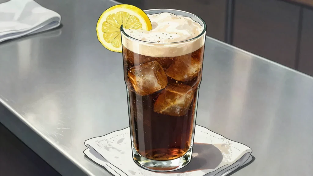 Fernet con coca, bitter Fernet with Coca-Cola, Córdoba's beloved mix, Argentina cocktail, anime style