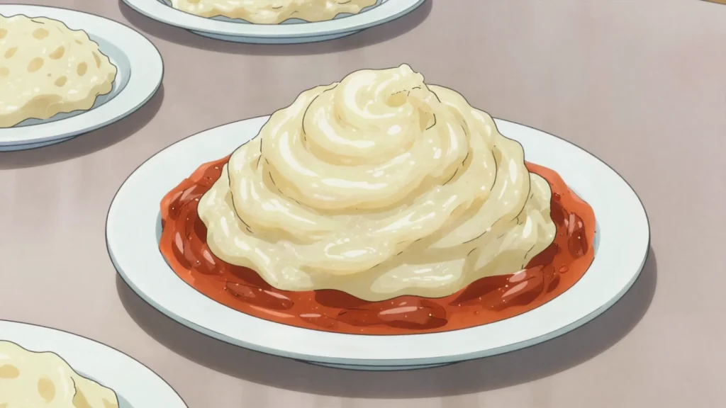 Funge, glossy cassava-flour paste swirled into stews, Angola main, anime style