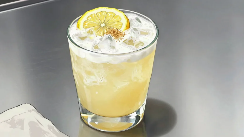 Gancia batido, gancia aperitif shaken hard with lemon juice, sugar and ice, Argentina cocktail, anime style