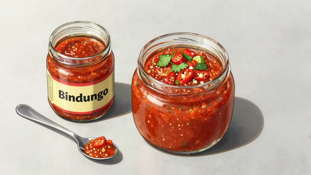 Gindungo, fiery chili and garlic sauce set on every Angolan table, Angola sauce & condiment, anime style