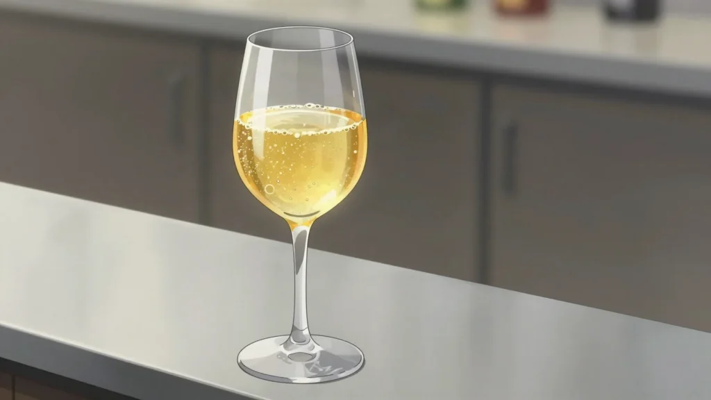 Half en half, still white wine topped with sparkling wine, a Brussels apéritif, Belgium cocktail, anime style