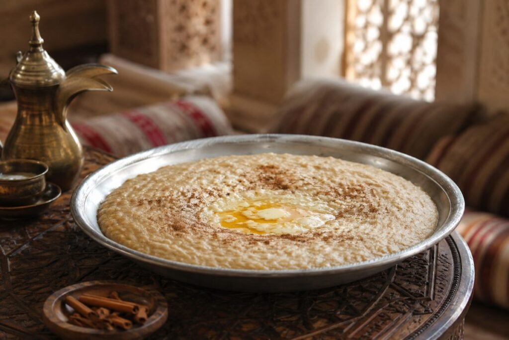 Harees, wheat and meat slow-beaten into creamy porridge; Ramadan essential, United Arab Emirates main, anime style