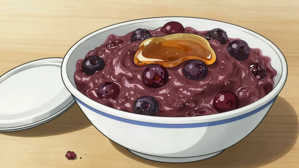 Kulaga, thick berry pudding cooked with rye flour and honey, Belarus dessert, anime style