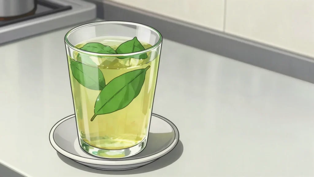 Mate de coca, infusion of whole coca leaves drunk hot against altitude sickness, Bolivia drink, anime style