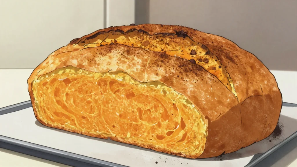 Potato bread, dense sweet loaf made with mashed sweet potato, sliced thick, Bahamas bread & pastry, anime style