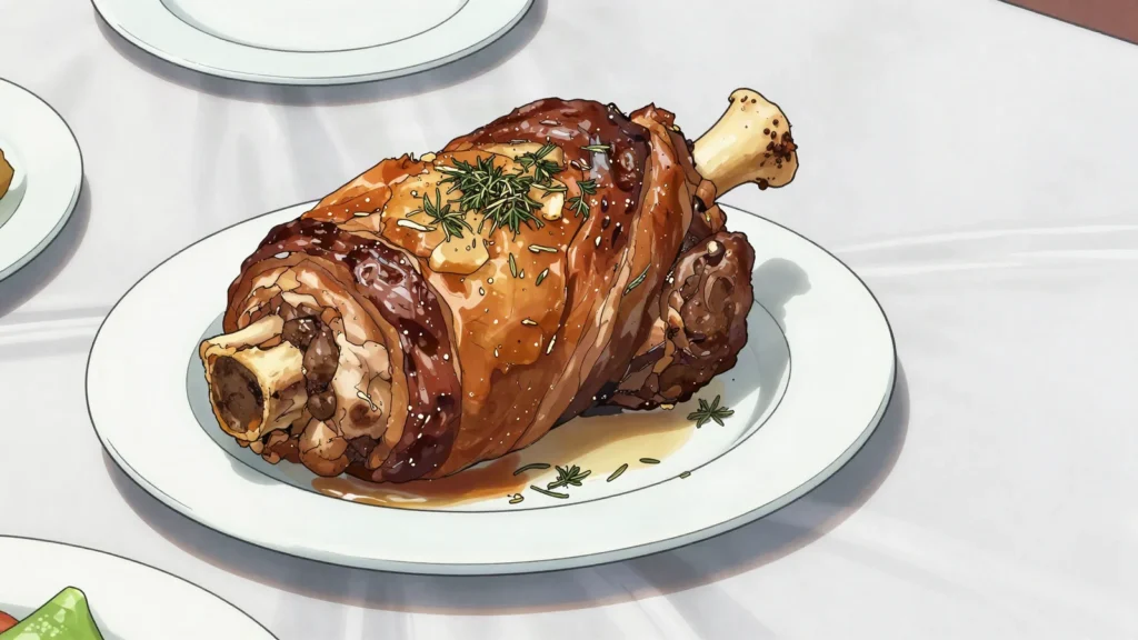 Pyachysta, festive whole-roasted pork or fowl, Belarus main, anime style