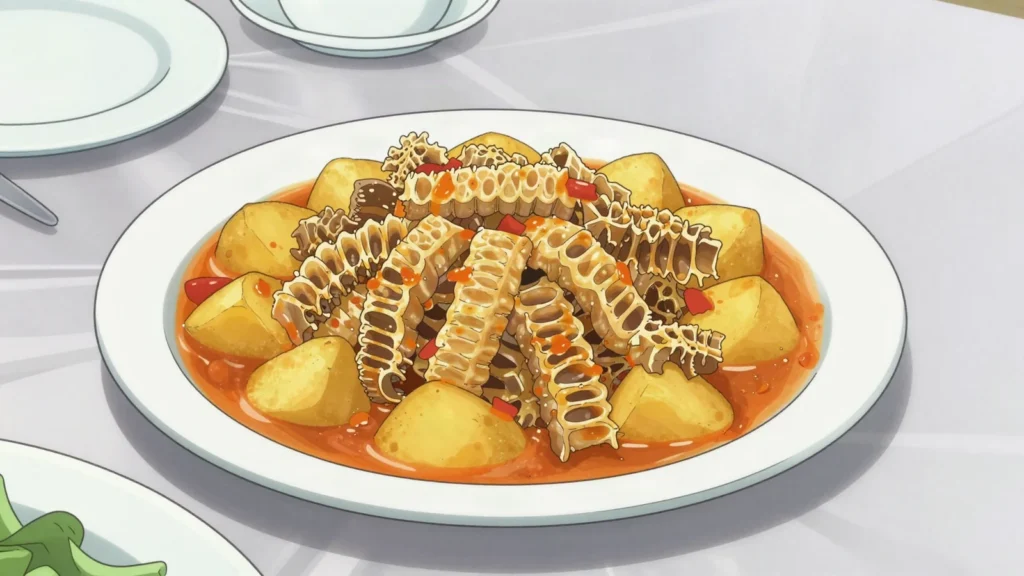 Ranga ranga, beef tripe stewed with potato, tomato and yellow aji, Bolivia main, anime style