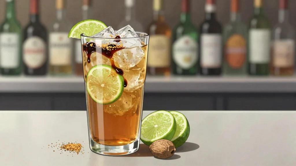 Rum punch, local rum with lime, syrup, water, bitters and grated, Saint Vincent and the Grenadines cocktail, anime style