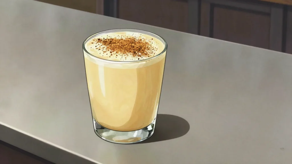 Rumpopo, creamy Christmas eggnog of local rum, condensed milk, egg and nutmeg, Belize cocktail, anime style