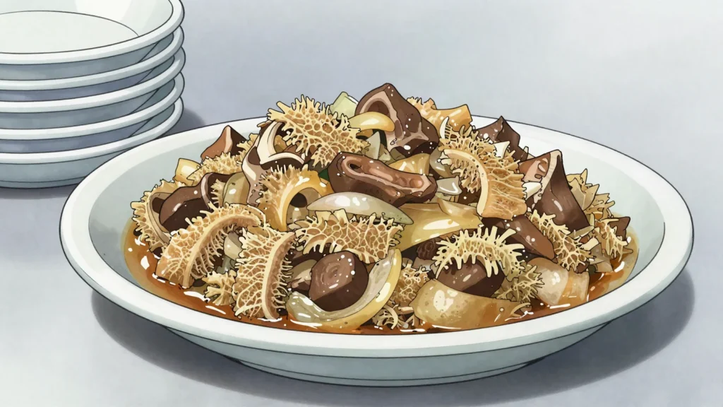 Serobe, sheep or goat offal and tripe chopped fine and stewed in its own juices, Lesotho main, anime style