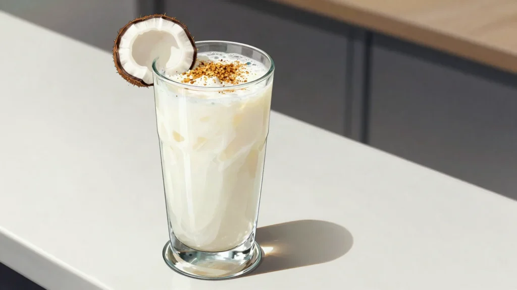 Sky juice, gin and coconut water with condensed milk, Bahamas cocktail, anime style