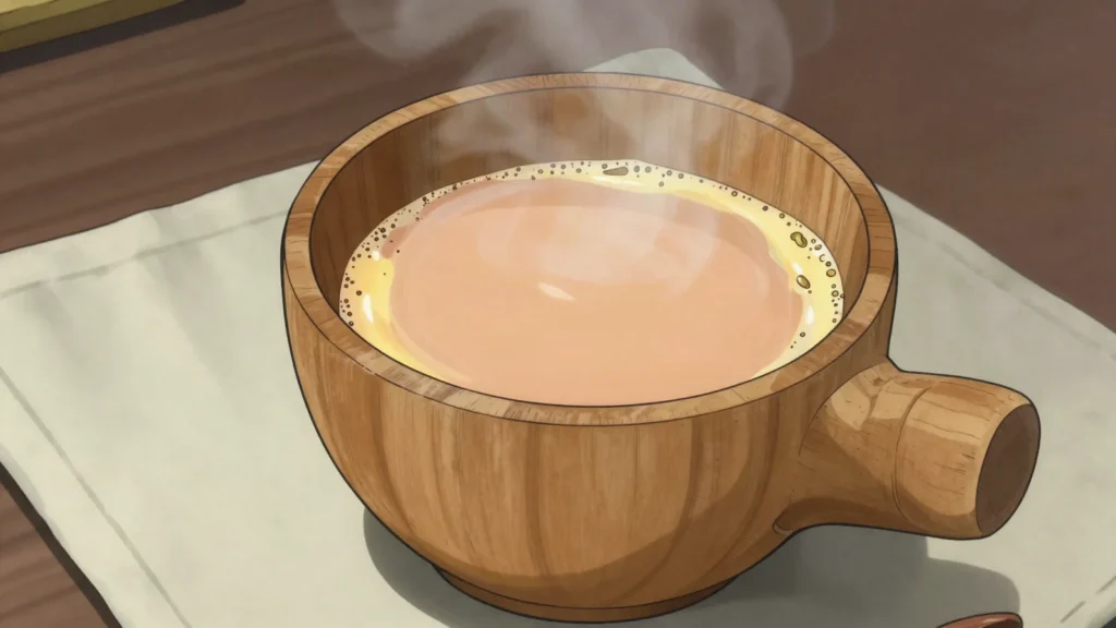 Suja, salted butter tea churned from yak butter, Bhutan drink, anime style