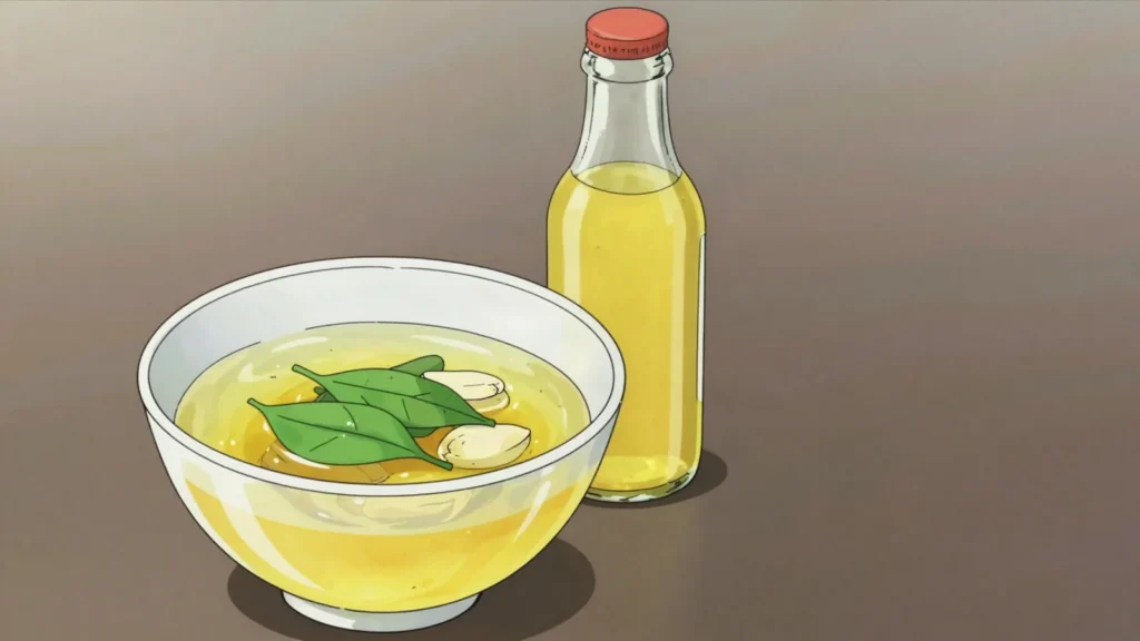 Tucupi, yellow broth pressed from wild manioc and boiled for days to detoxify, Brazil sauce & condiment, anime style