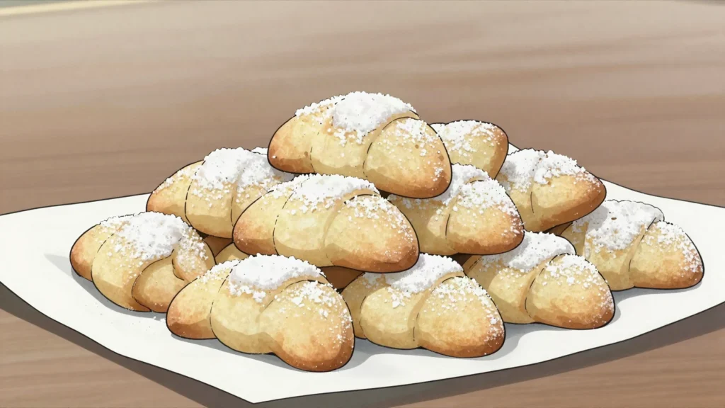 Vanillekipferl, vanilla-almond crescent cookies baked at Christmas, Austria snack, anime style