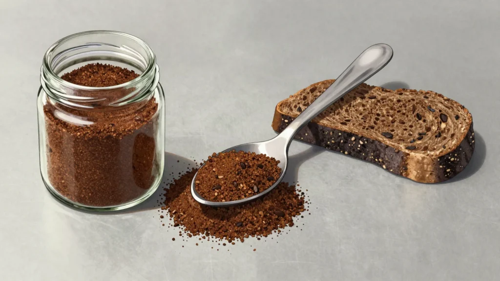 Wattleseed, roasted ground acacia seed tasting of coffee and hazelnut; used in, Australia sauce & condiment, anime style