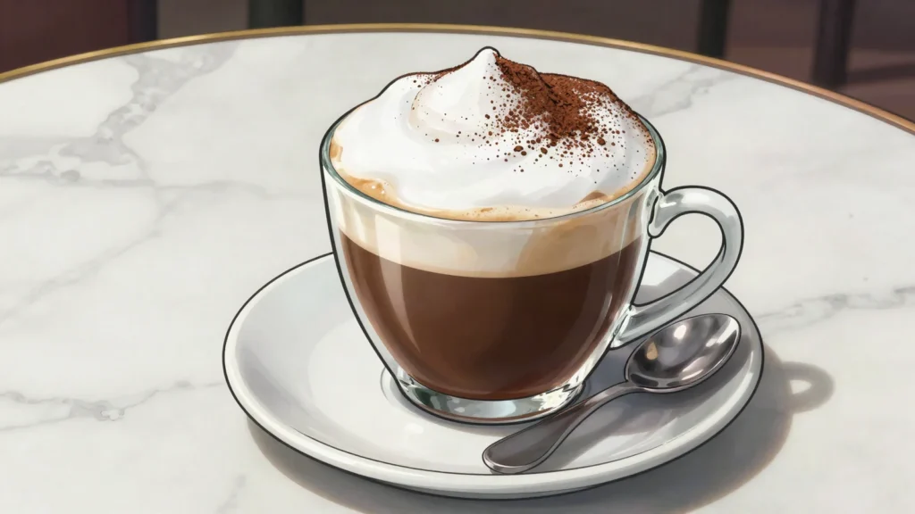 Wiener Melange, espresso with steamed milk foam, coffeehouse ritual, Austria drink, anime style