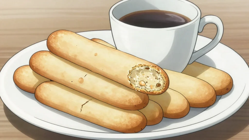 Achiras, crisp cheese biscuits made from achira arrowroot starch, eaten with coffee, Colombia bread & pastry, anime style