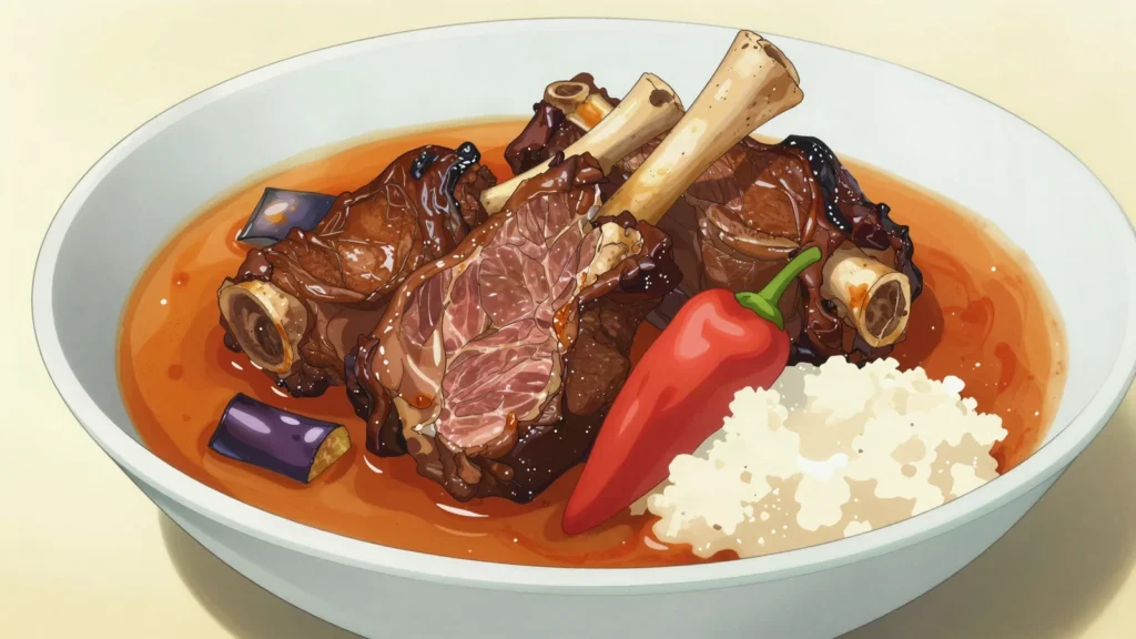 Agouti, smoked cane rat braised in palm-nut or peanut sauce, prized bush meat, Côte d'Ivoire main, anime style