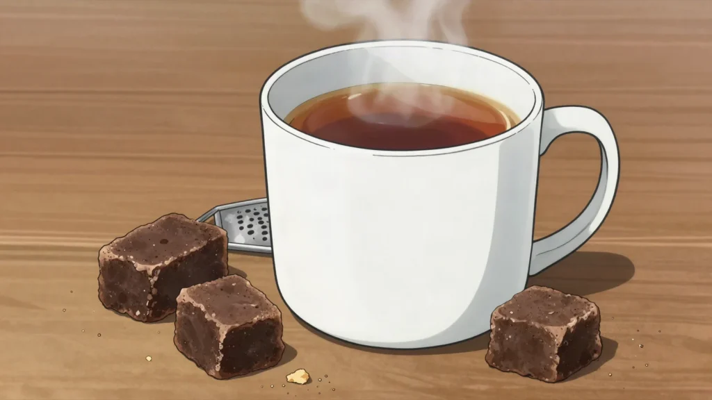 Agua dulce, hot drink of dissolved raw cane sugar, Costa Rica drink, anime style