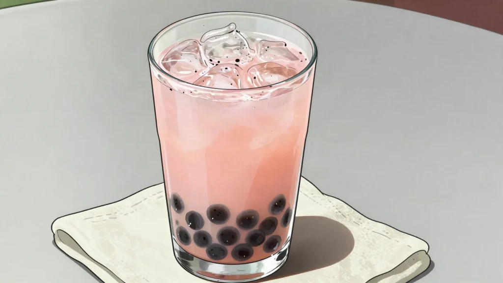 Air Katira, milk drink thickened with gum tragacanth, basil seeds and malva nuts, Brunei drink, anime style