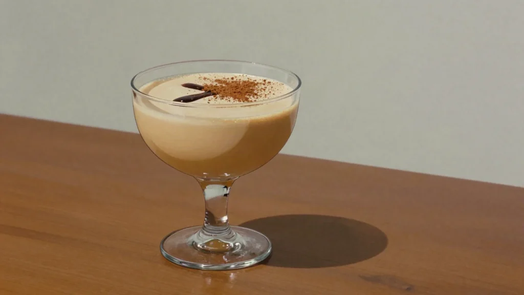 Algarrobina, pisco blended with carob syrup, condensed milk and egg yolk, Peru cocktail, anime style