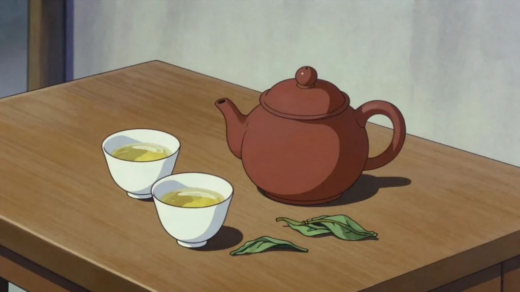 Alishan High Mountain Tea, lightly oxidised oolong grown above a thousand metres, creamy and, Taiwan drink, anime style