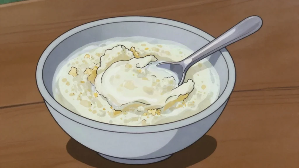 Amasi, thick fermented milk drunk or poured over pap, South Africa cheese & dairy, anime style