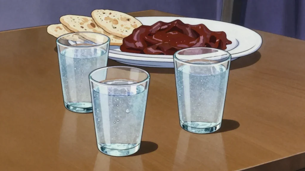 Ambo water, naturally sparkling mineral water from Ambo, drunk with meals, Ethiopia drink, anime style