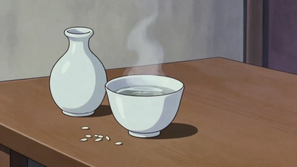 Andong Soju, traditional distilled rice liquor from Andong, far stronger and cleaner, South Korea wine & spirit, anime style
