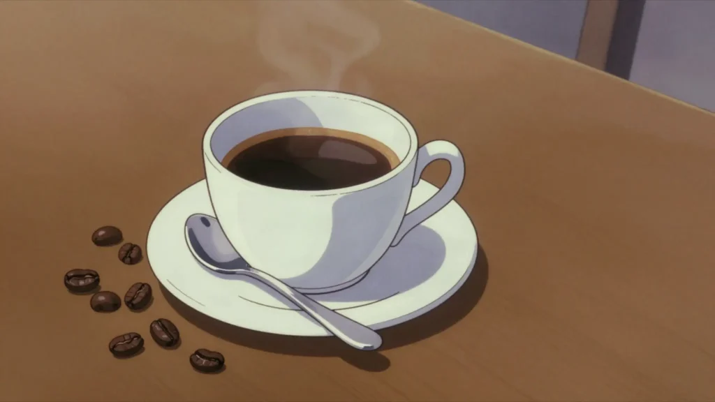 Antigua coffee, balanced volcanic-soil coffee from the valley around colonial Antigua, Guatemala drink, anime style