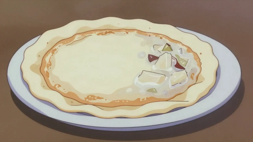 Appam, bowl-shaped rice and coconut pancake with lacy edges, eaten with stew, India breakfast, anime style