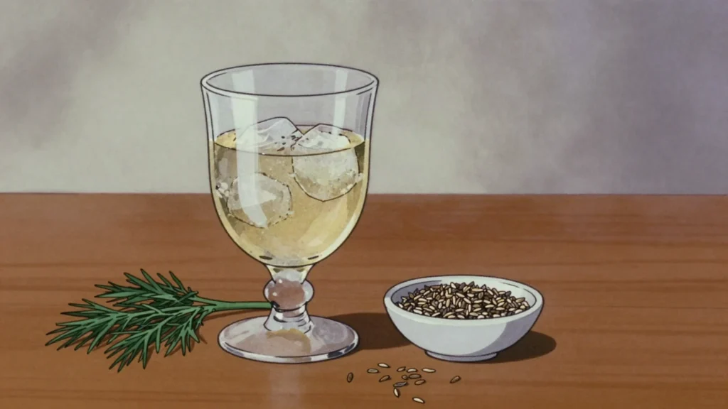Aquavit, caraway potato spirit; linie barrels age crossing the equator, Norway wine & spirit, anime style