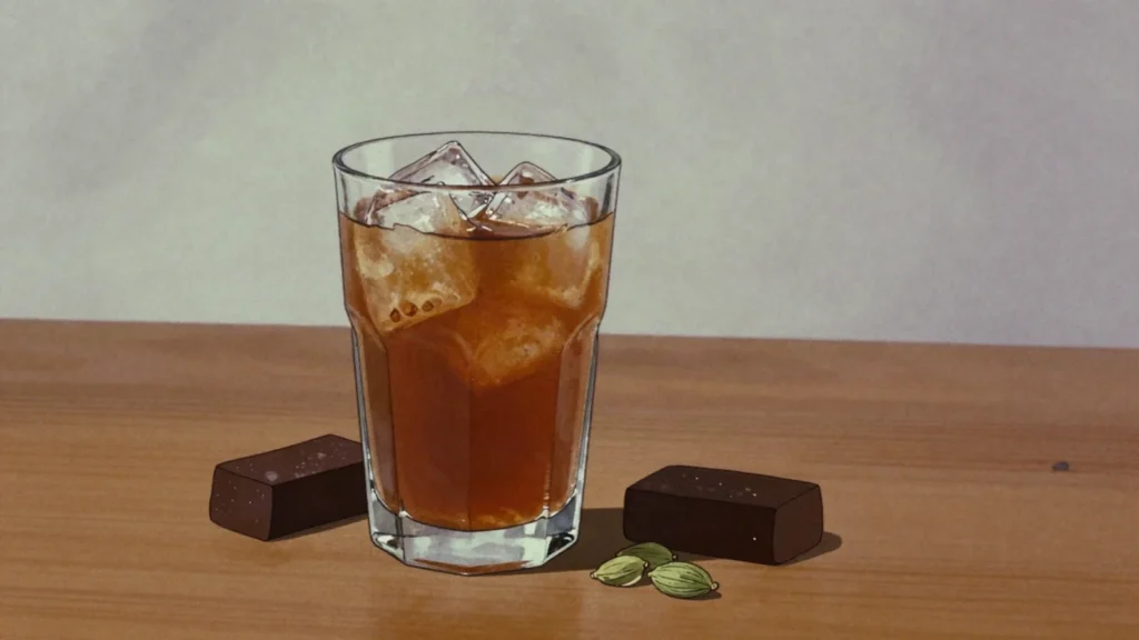 Aradeb, tamarind pressed into hard cakes, dissolved in water as a tart cooler, Sudan drink, anime style