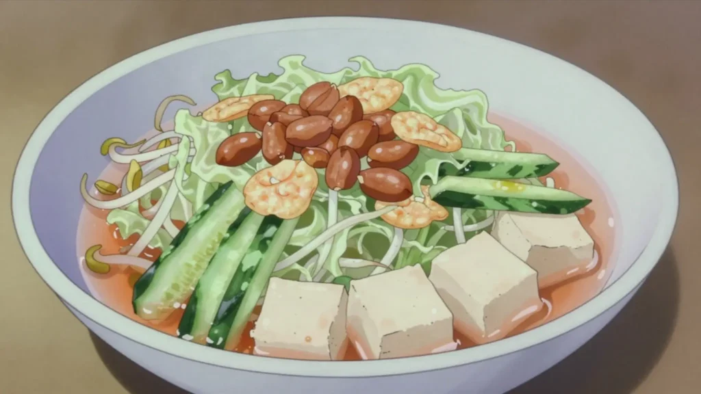 Asinan, vegetables or fruit steeped in sweet-sour vinegar brine with peanuts and, Indonesia salad & side, anime style