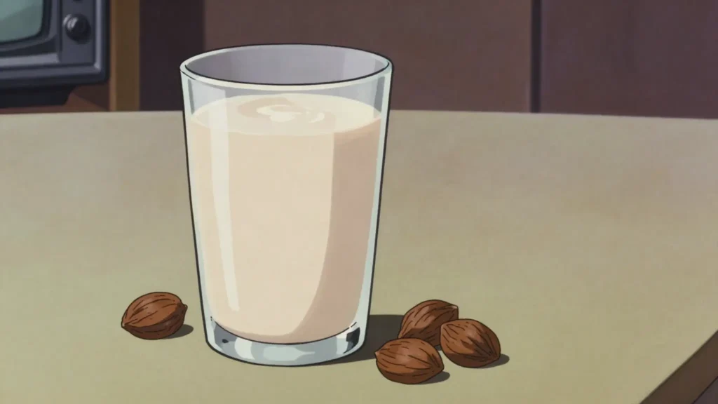 Atadwe milk, creamy sweet milk pressed from soaked tiger nuts, Ghana drink, anime style