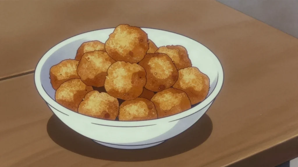 Atchomon, crunchy fried dough nibbles, Togolese chin chin, Togo snack, anime style