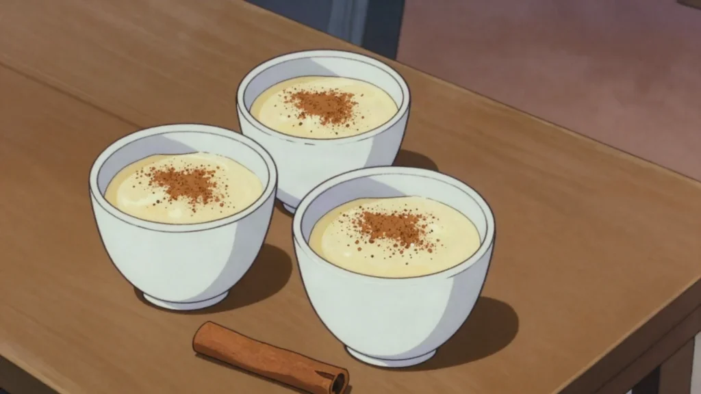 Atolillo, milk pudding thickened with cornstarch, flavoured with cinnamon and vanilla, Nicaragua dessert, anime style